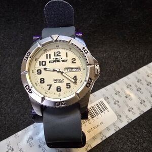 Timex Expedition Watch with Cream Dial and Black Strap